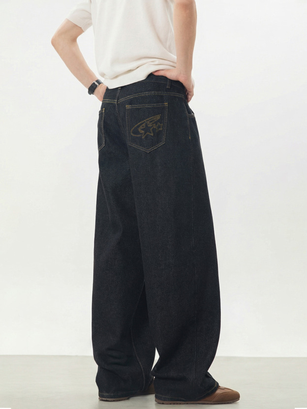 Men's Vintage Center Seam Straight Leg Jeans – Contrast Stitch Loose Fit Casual Denim Pants