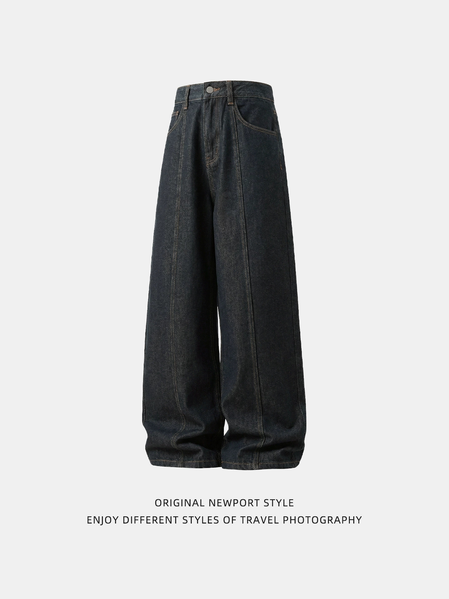 Men's Vintage Center Seam Straight Leg Jeans – Contrast Stitch Loose Fit Casual Denim Pants