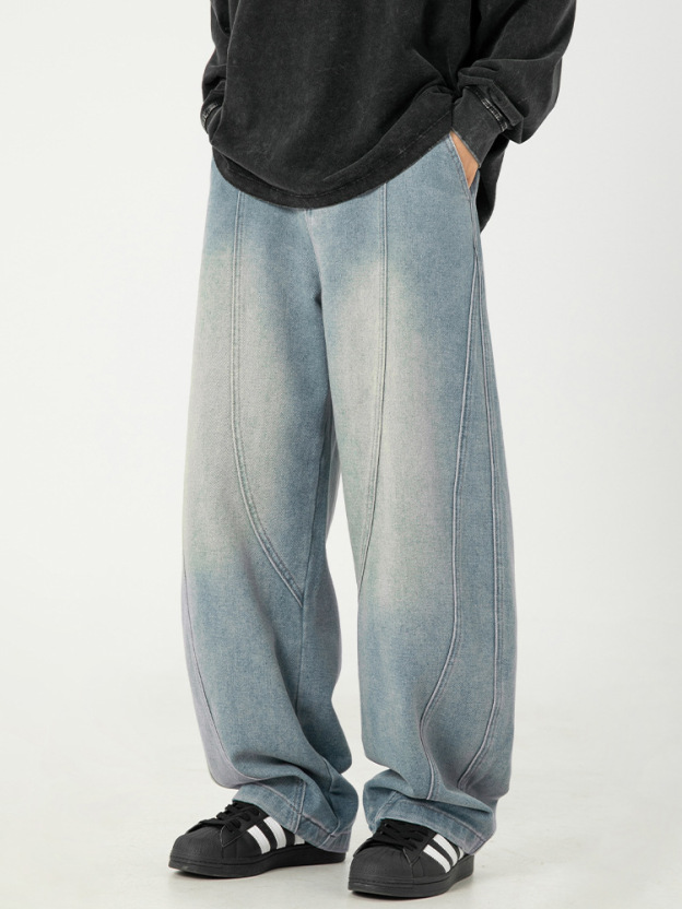 Men's Japanese Style Washed Wide Leg Jeans – Vintage Distressed Loose Fit Denim Pants