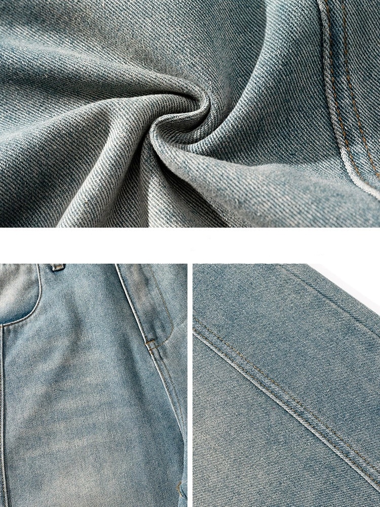 Men's American Vintage Washed Denim Jeans – Loose Fit Tapered Panel Pants