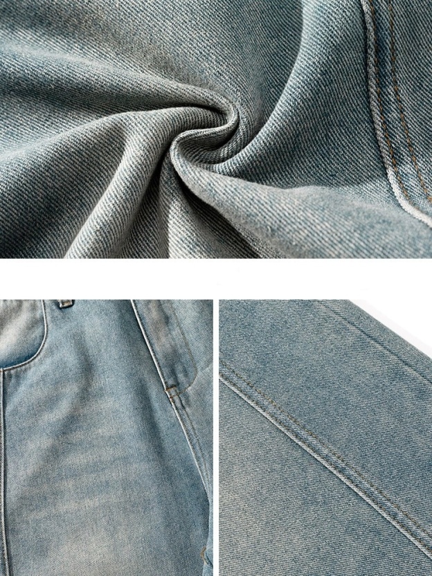 Men's American Vintage Washed Denim Jeans – Loose Fit Tapered Panel Pants