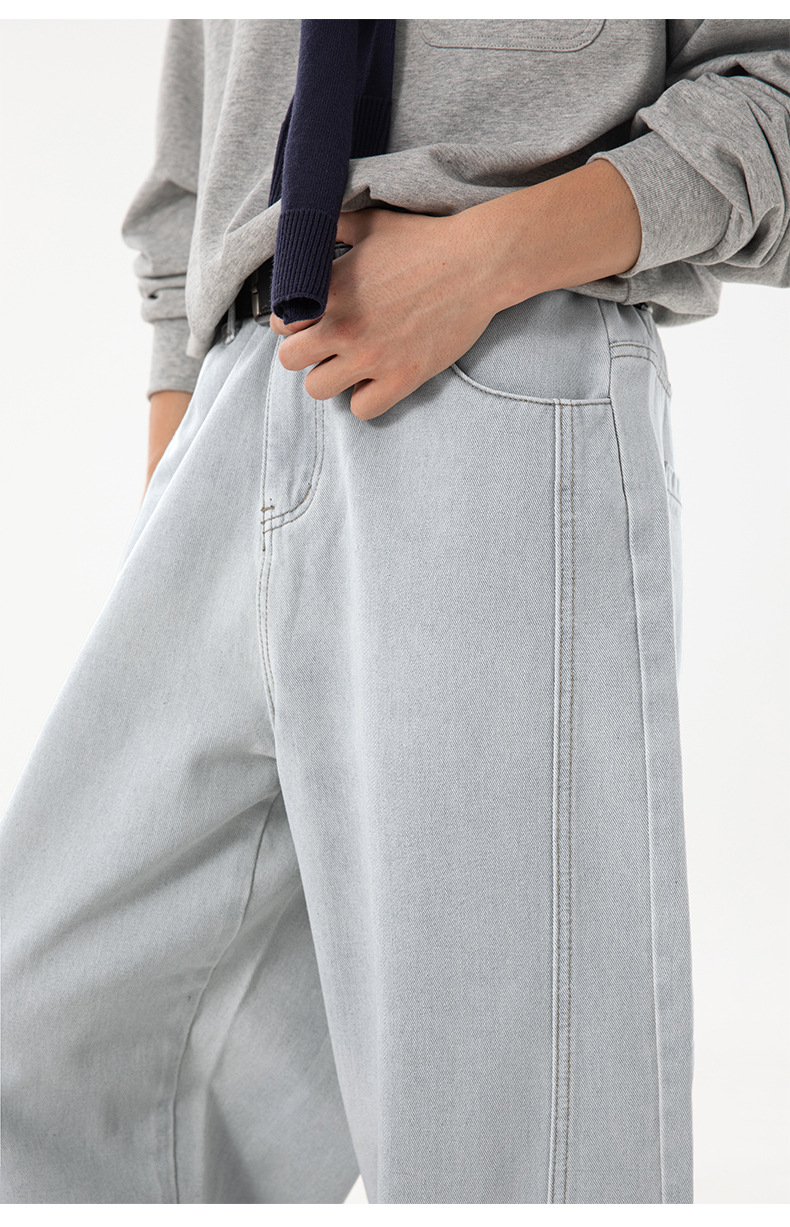 Men's American Vintage Washed Denim Jeans – Loose Fit Tapered Panel Pants