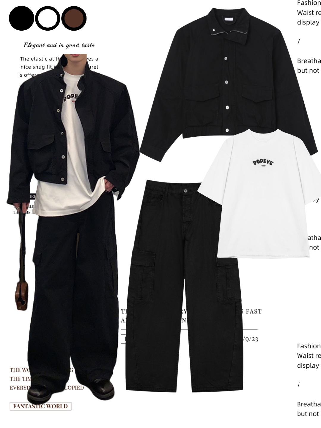 DG STUDIOS DG985 【春の新作】オールブラック ミリタリージャケット×カーゴパンツセットアップ｜韓国ストリートファッション