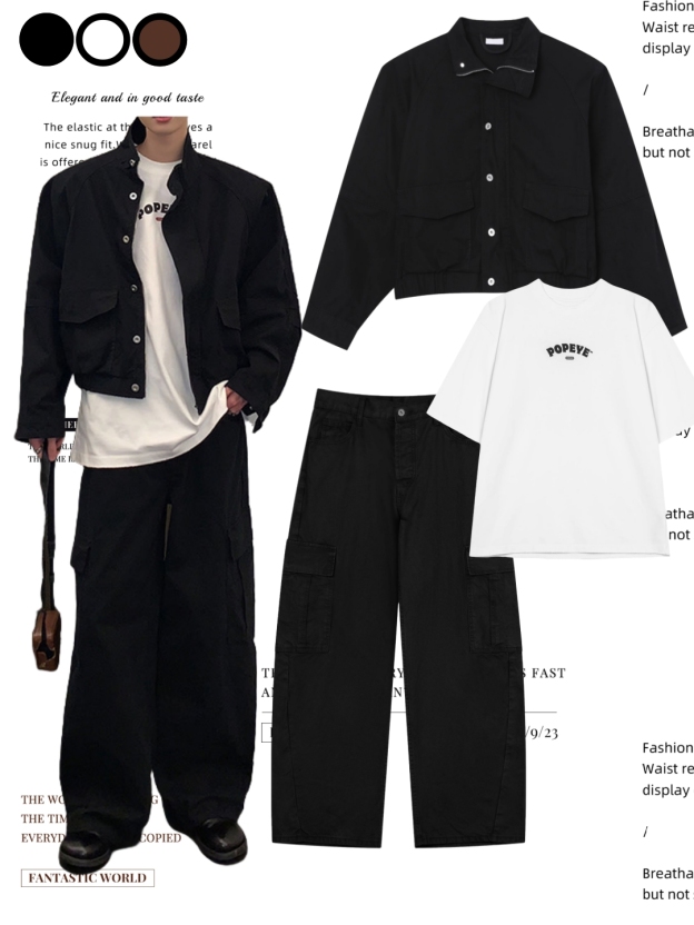 DG STUDIOS DG985 【春の新作】オールブラック ミリタリージャケット×カーゴパンツセットアップ｜韓国ストリートファッション