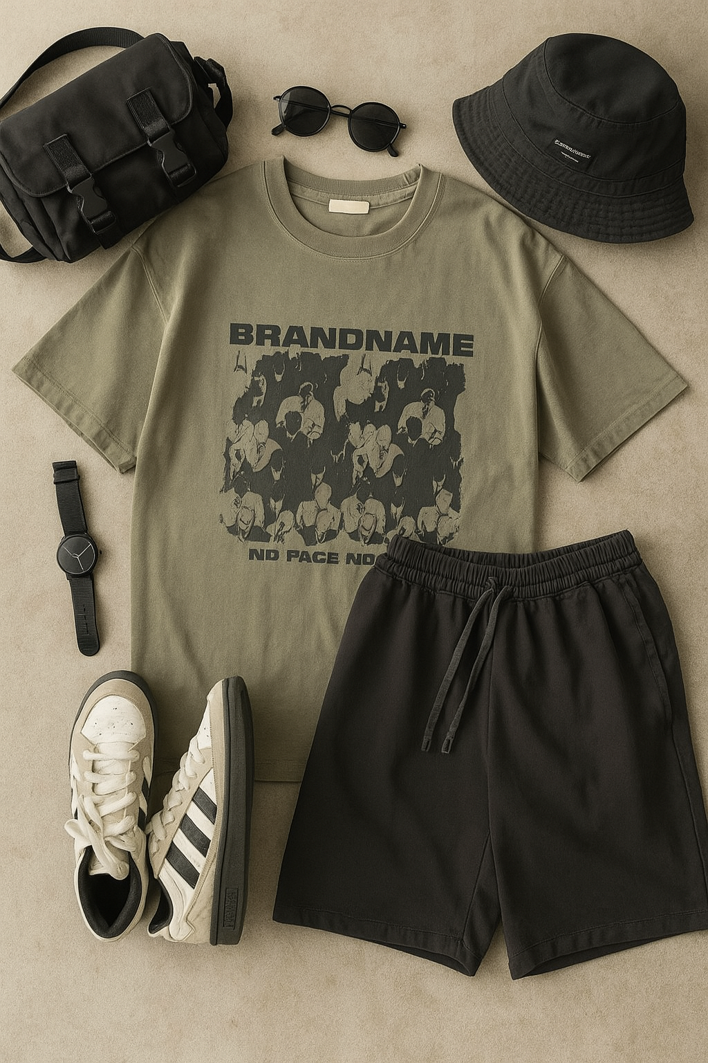 DG STUDIOS DG1140  夏のメンズ日系ストリートセットアップ｜プリントTシャツ＋無地ショートパンツ（コーディネート参考付き）