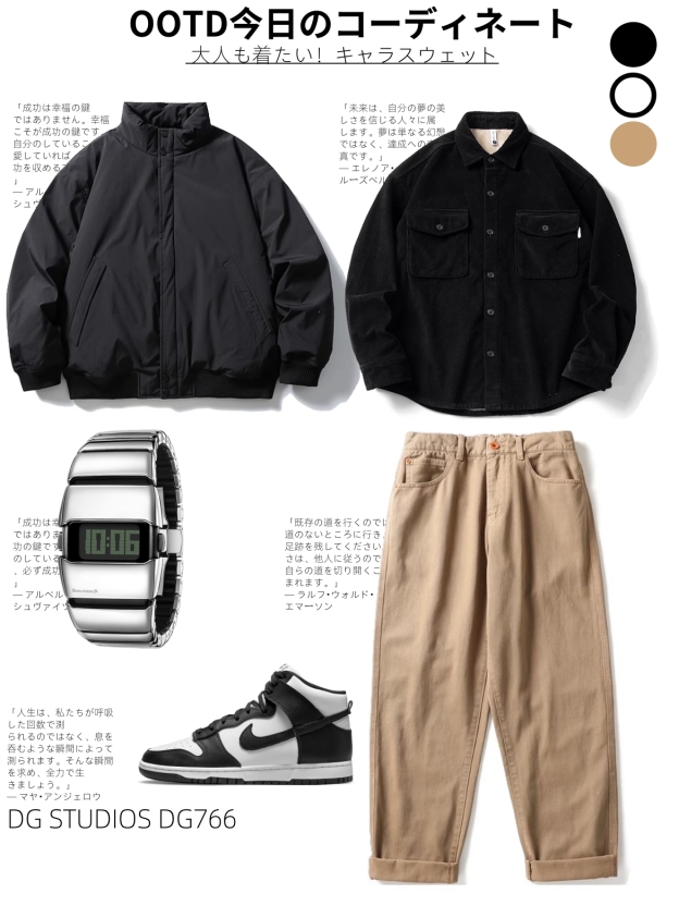 DG STUDIOS DG766 ブラックスタンドカラーダウンジャケット｜冬のメンズカジュアルスタイルに最適