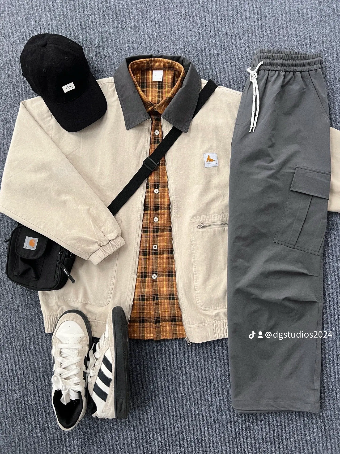 DG STUDIOS DG1072  カジュアルコーデ3点セット｜ワークジャケット＋チェックシャツ＋カーゴパンツ