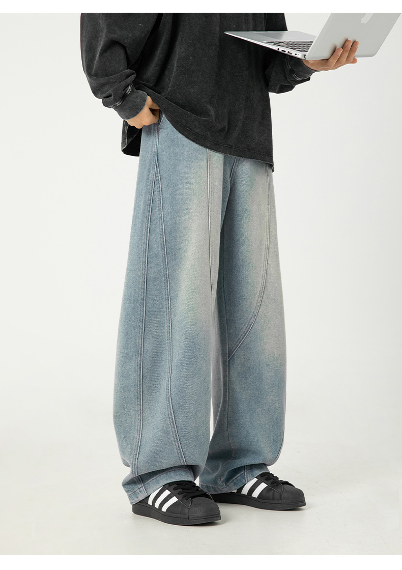 Men's Japanese Style Washed Wide Leg Jeans – Vintage Distressed Loose Fit Denim Pants