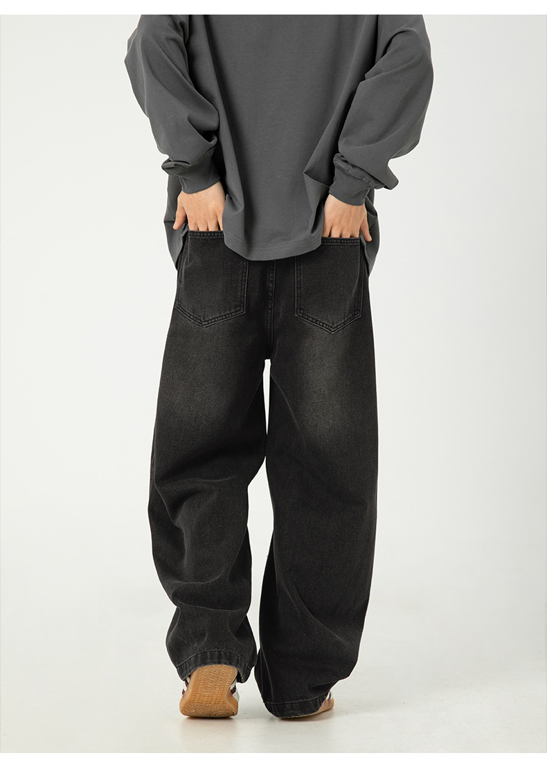 Men's Japanese Style Washed Wide Leg Jeans – Vintage Distressed Loose Fit Denim Pants