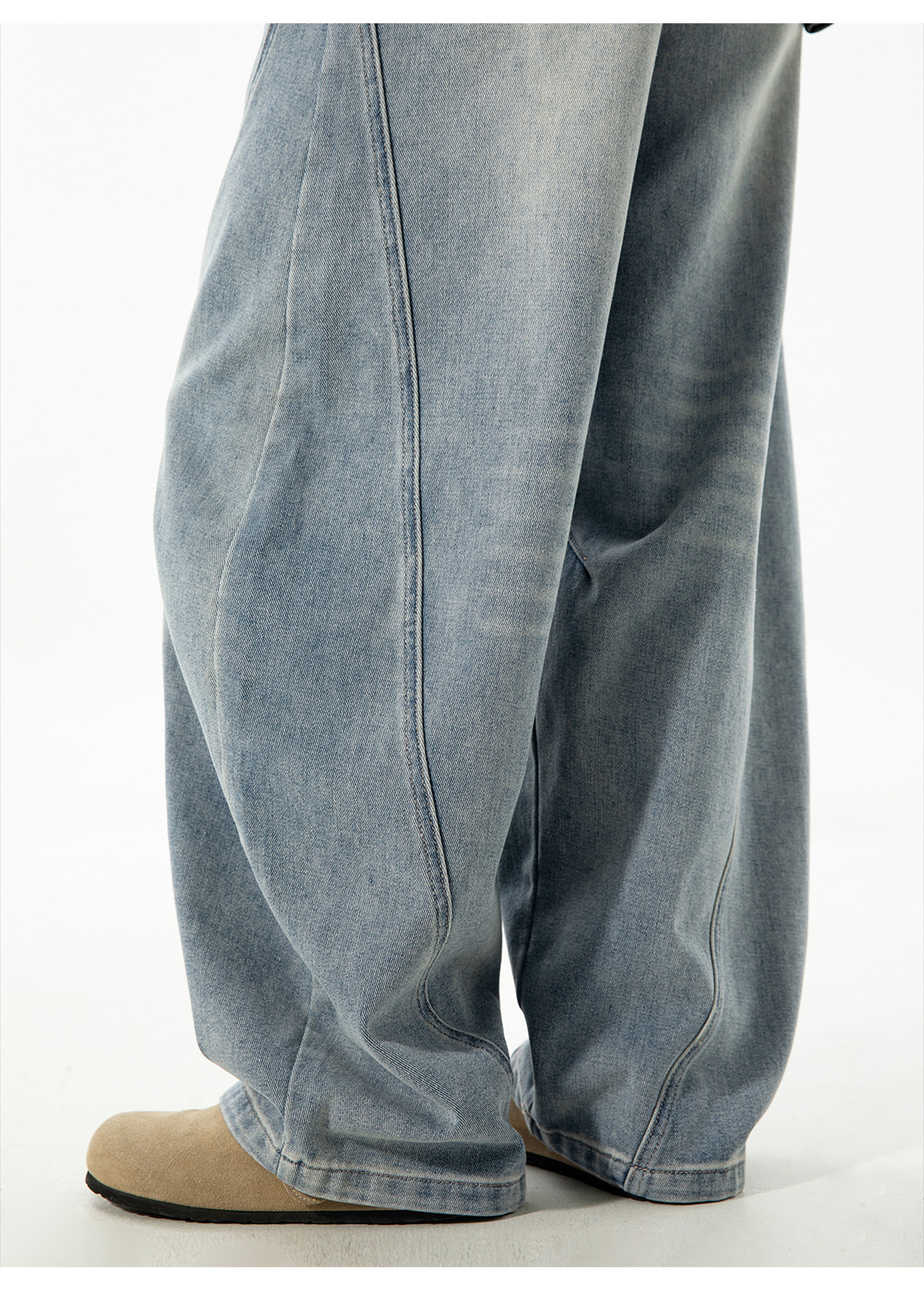Men's Vintage Washed Barrel Leg Jeans – Loose Fit Panel Design Straight Denim Pants