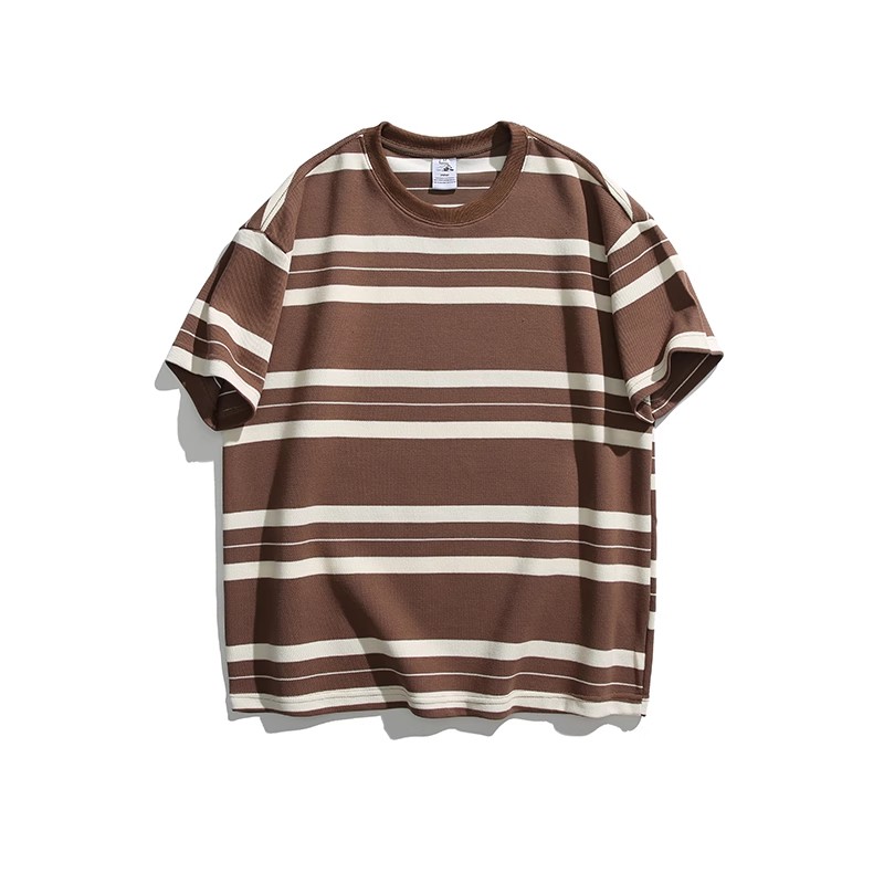 レトロアメリカン風メンズセット｜ボーダーTシャツ＋ベージュジョガーパンツ