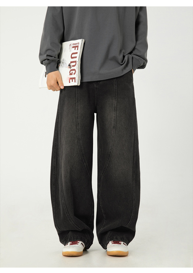 Men's Japanese Style Washed Wide Leg Jeans – Vintage Distressed Loose Fit Denim Pants