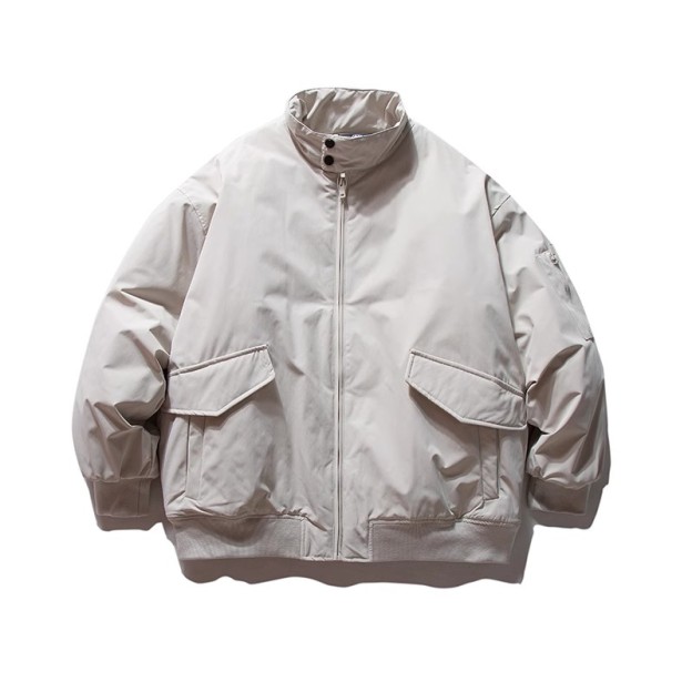 DG STUDIOS DG733 早春の米白立ち襟ヴィンテージ中綿ジャケット｜洗練されたカジュアルスタイル