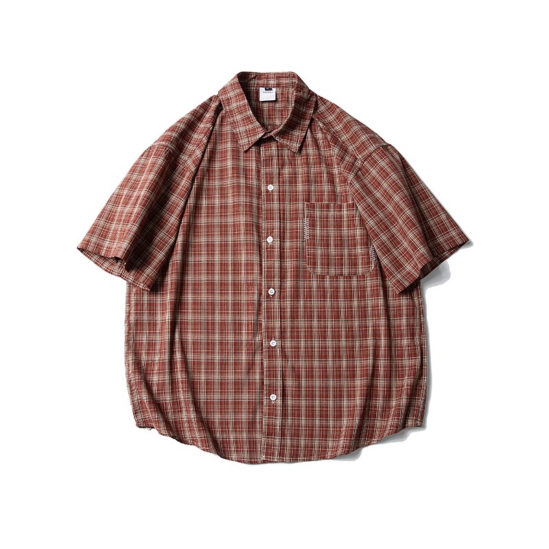 レトロ＆ナチュラル｜チェック柄半袖シャツ＋ベージュショートパンツ メンズ夏セット