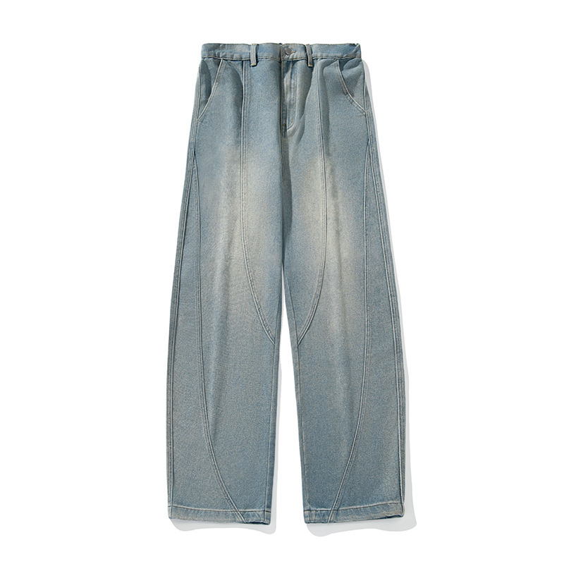 Men's Japanese Style Washed Wide Leg Jeans – Vintage Distressed Loose Fit Denim Pants