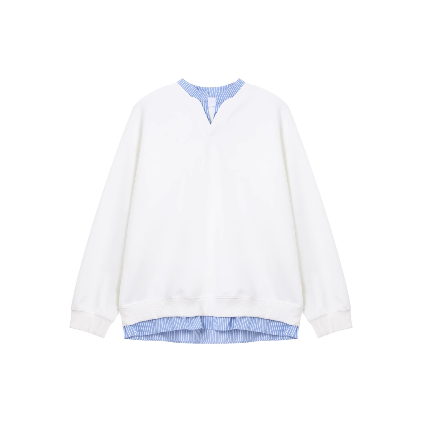 【春の新作】レイヤードデザイン スウェット×ストライプシャツ＋ワイドデニムパンツ｜韓国ストリートカジュアル