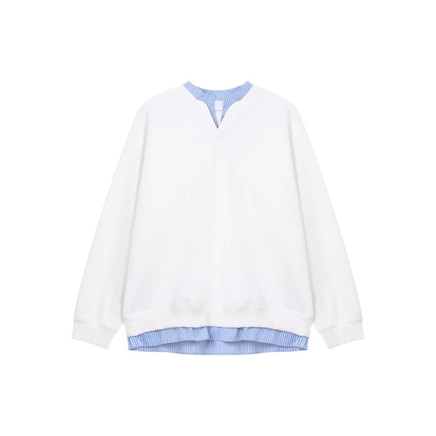 DG STUDIOS DG983 【春の新作】レイヤードデザイン スウェット×ストライプシャツ＋ワイドデニムパンツ｜韓国ストリートカジュアル