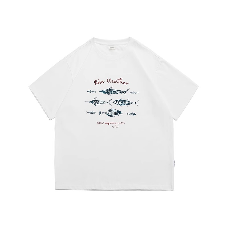 夏の爽やかカジュアルセット｜海モチーフプリントTシャツ＋ブルーデニムショーツ