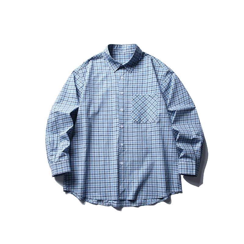 爽やかな日系カジュアルセットアップ｜チェックシャツ＋グレーワークパンツ