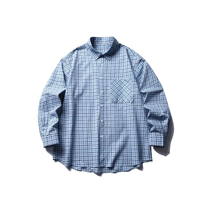 爽やかな日系カジュアルセットアップ｜チェックシャツ＋グレーワークパンツ