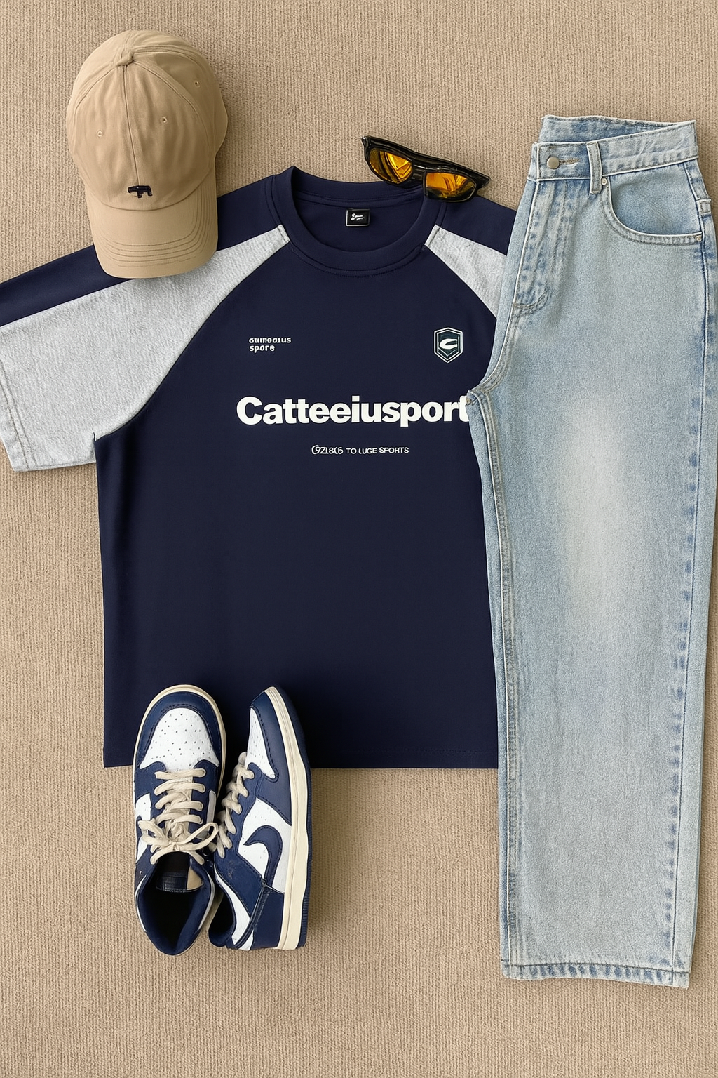 DG STUDIOS DG1151 夏のカレッジ風ストリートセット｜配色ロゴTシャツ＋ライトブルーデニム