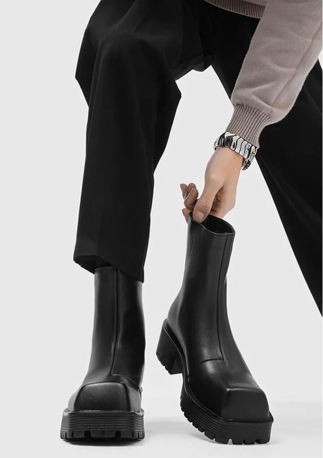 MEN’S SQUARE-TOE CHELSEA BOOTS | BRITISH-STYLE THICK-SOLE WORKWEAR BOOTS