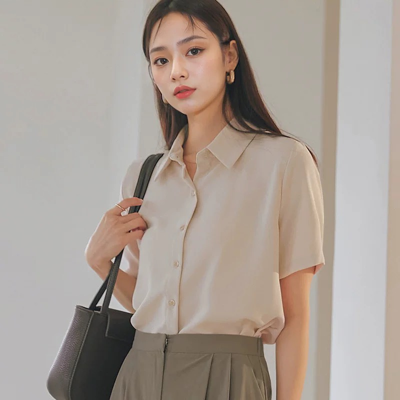 OL 女垂顺通勤纯色上衣百搭气质