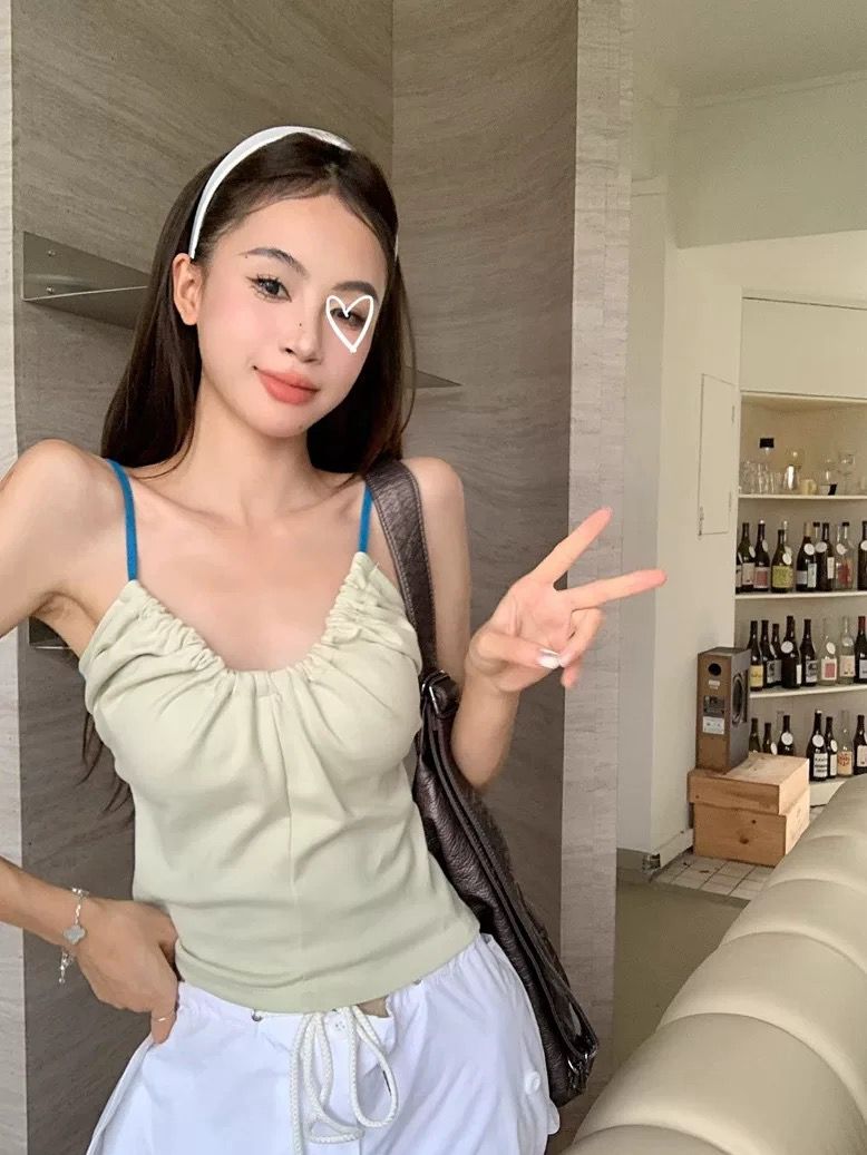 撞色拼接吊帶背心