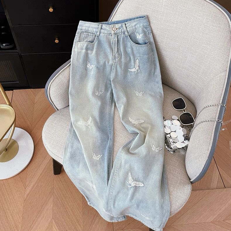 蝴蝶印花牛仔裤