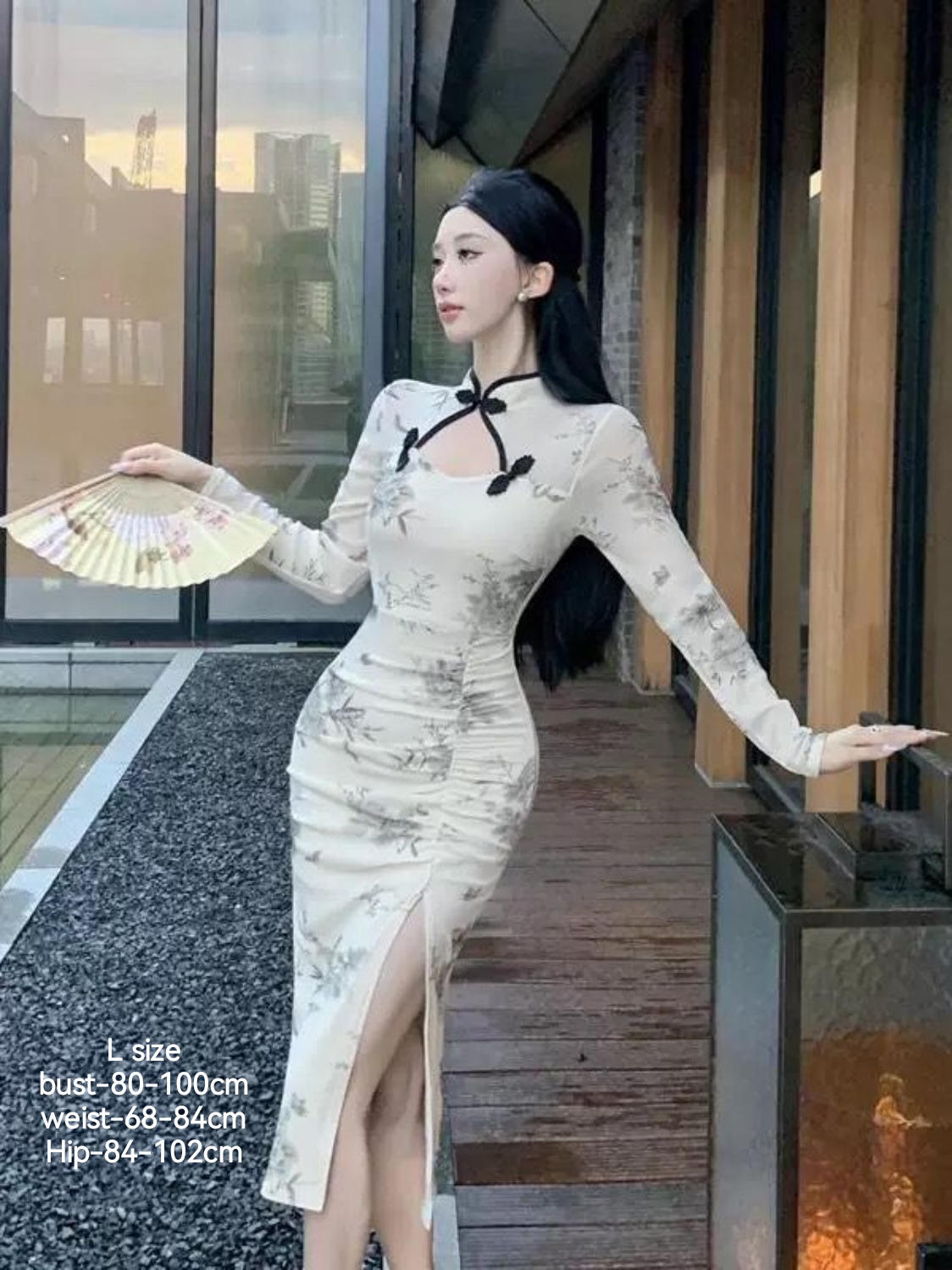 国风复古网纱印花改良旗袍