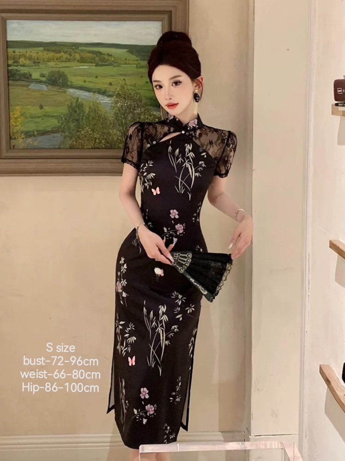 新中式国风蕾丝拼接改良旗袍