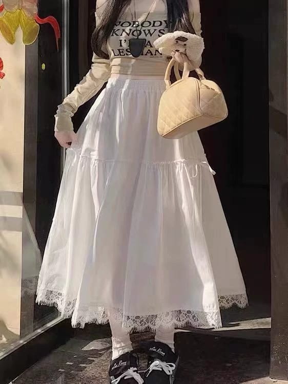 蕾丝拼接半身裙