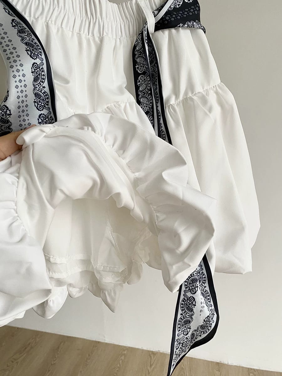 丝巾绑带高腰A字半身短裙