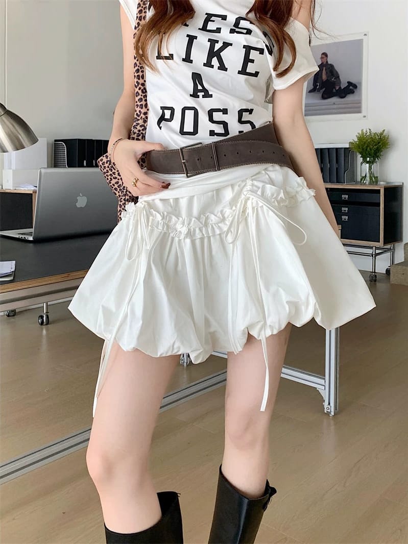 蝴蝶结绑带花苞短裙