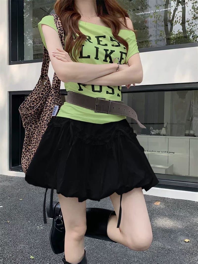 蝴蝶结绑带花苞短裙