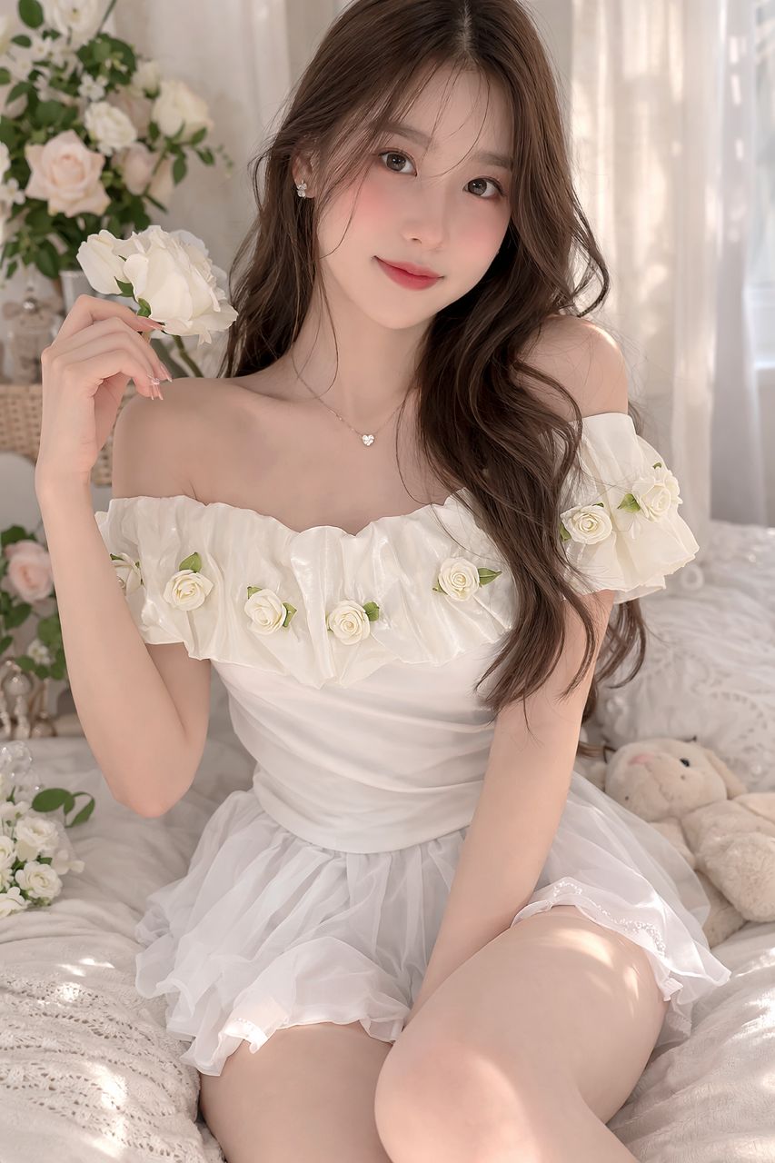 浪漫玫瑰一字肩上衣