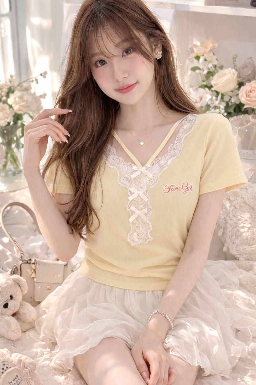 甜妹蕾丝花边短袖上衣