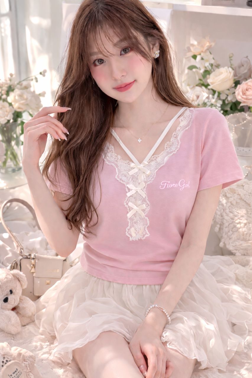 甜妹蕾丝花边短袖上衣