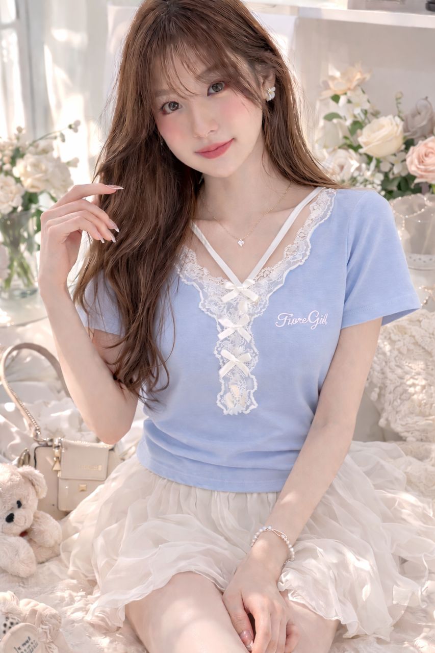 甜妹蕾丝花边短袖上衣