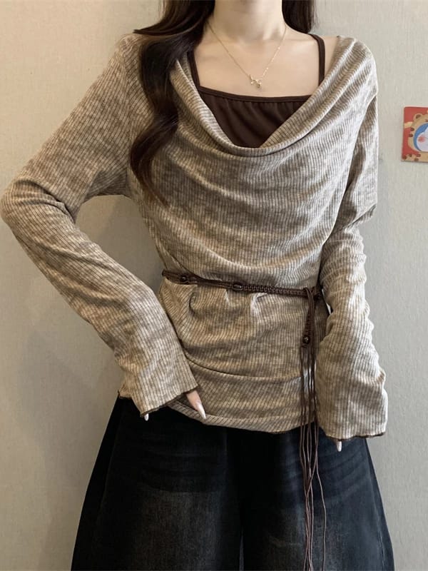 美拉德假两件长袖上衣