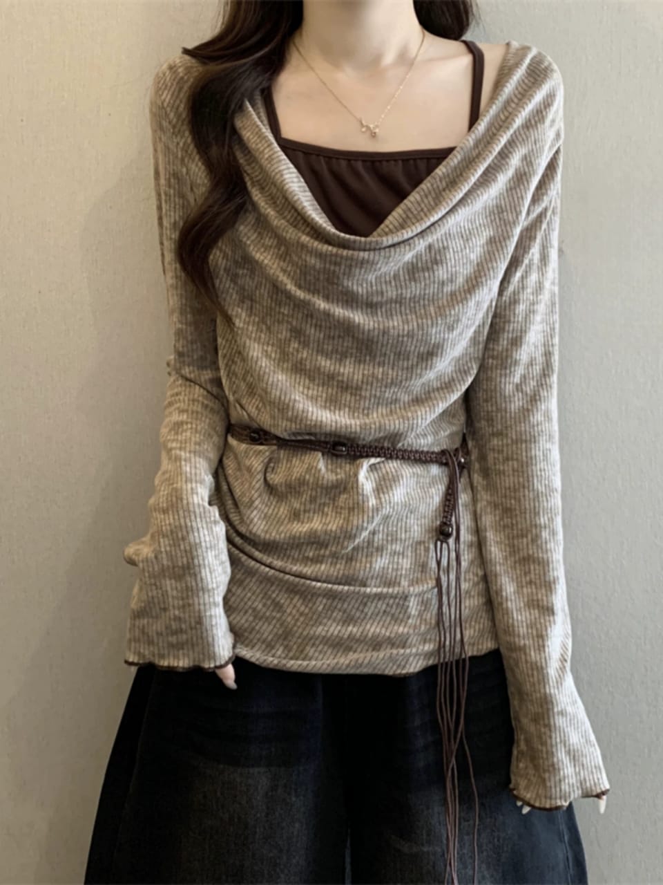 美拉德假两件长袖上衣