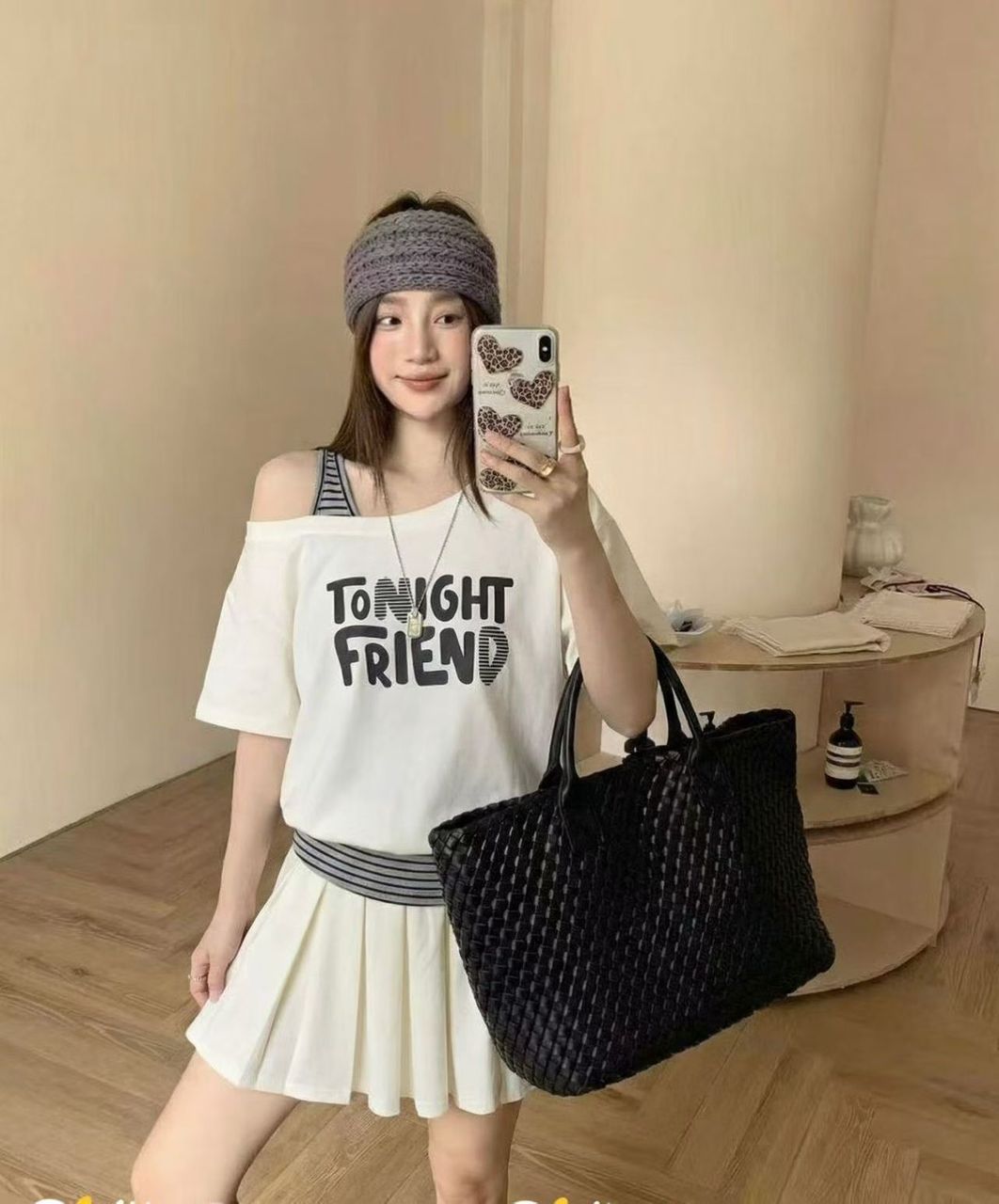 假两件斜肩套装