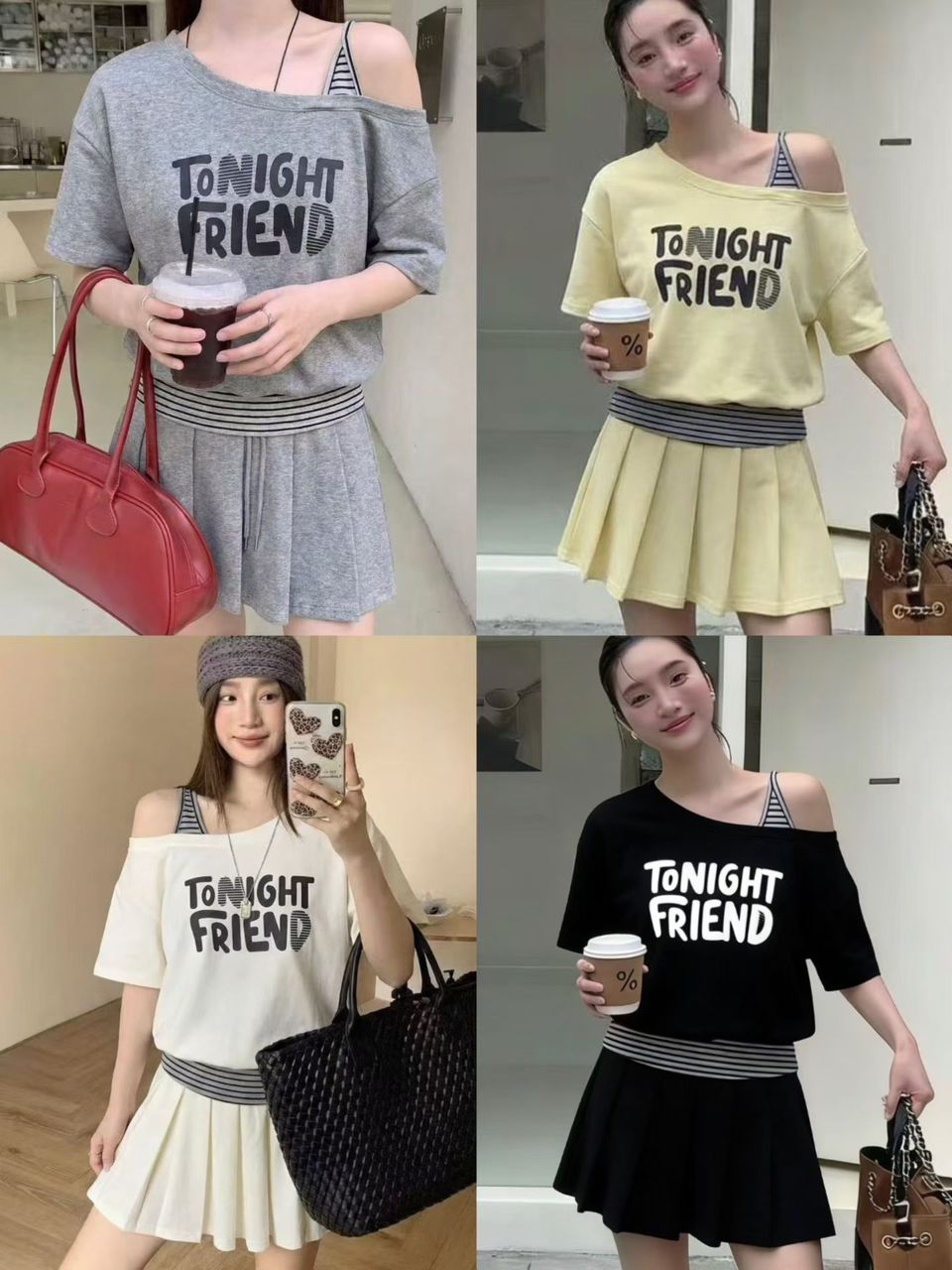 假两件斜肩套装