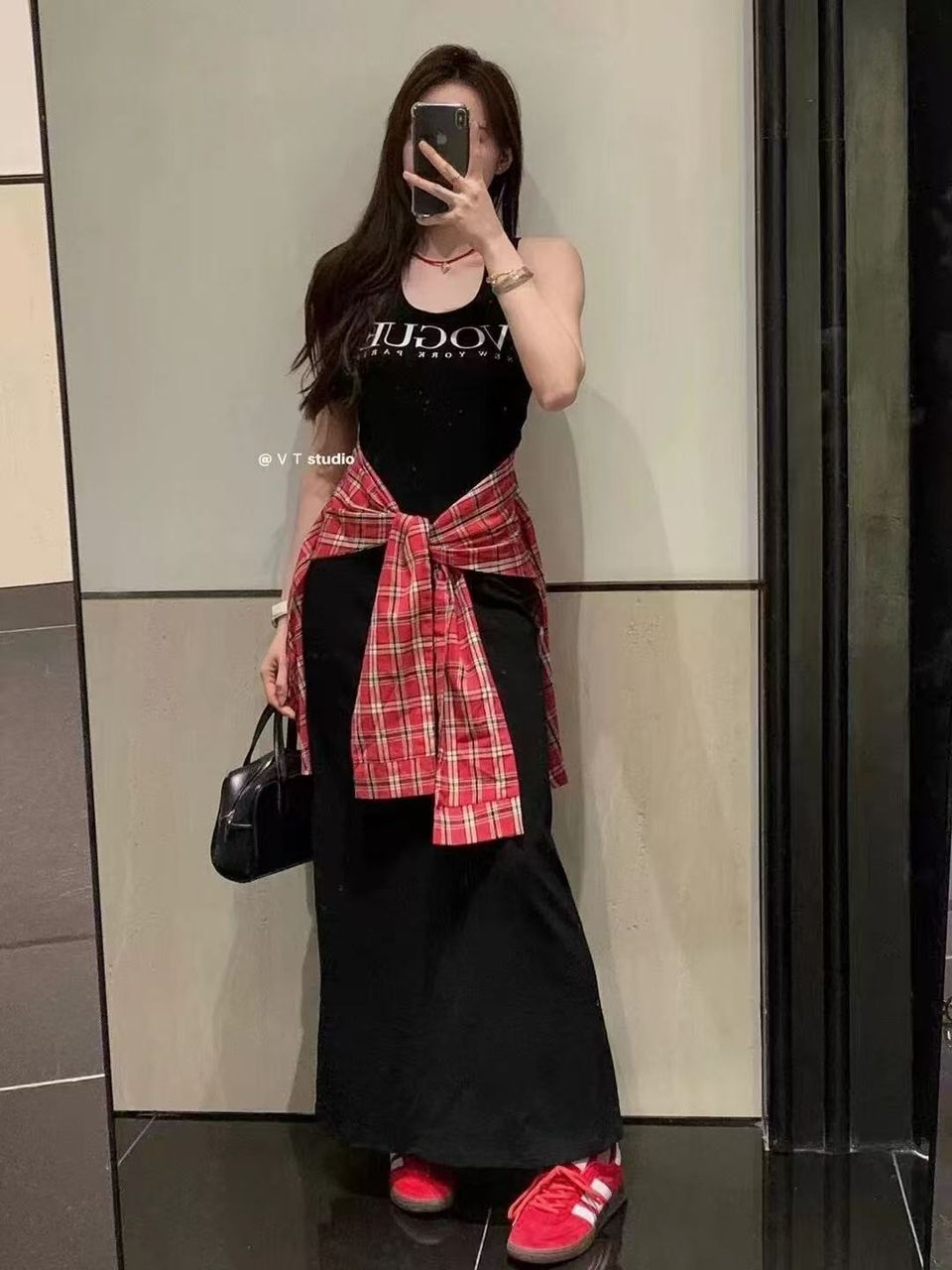 Vogue假两件长裙