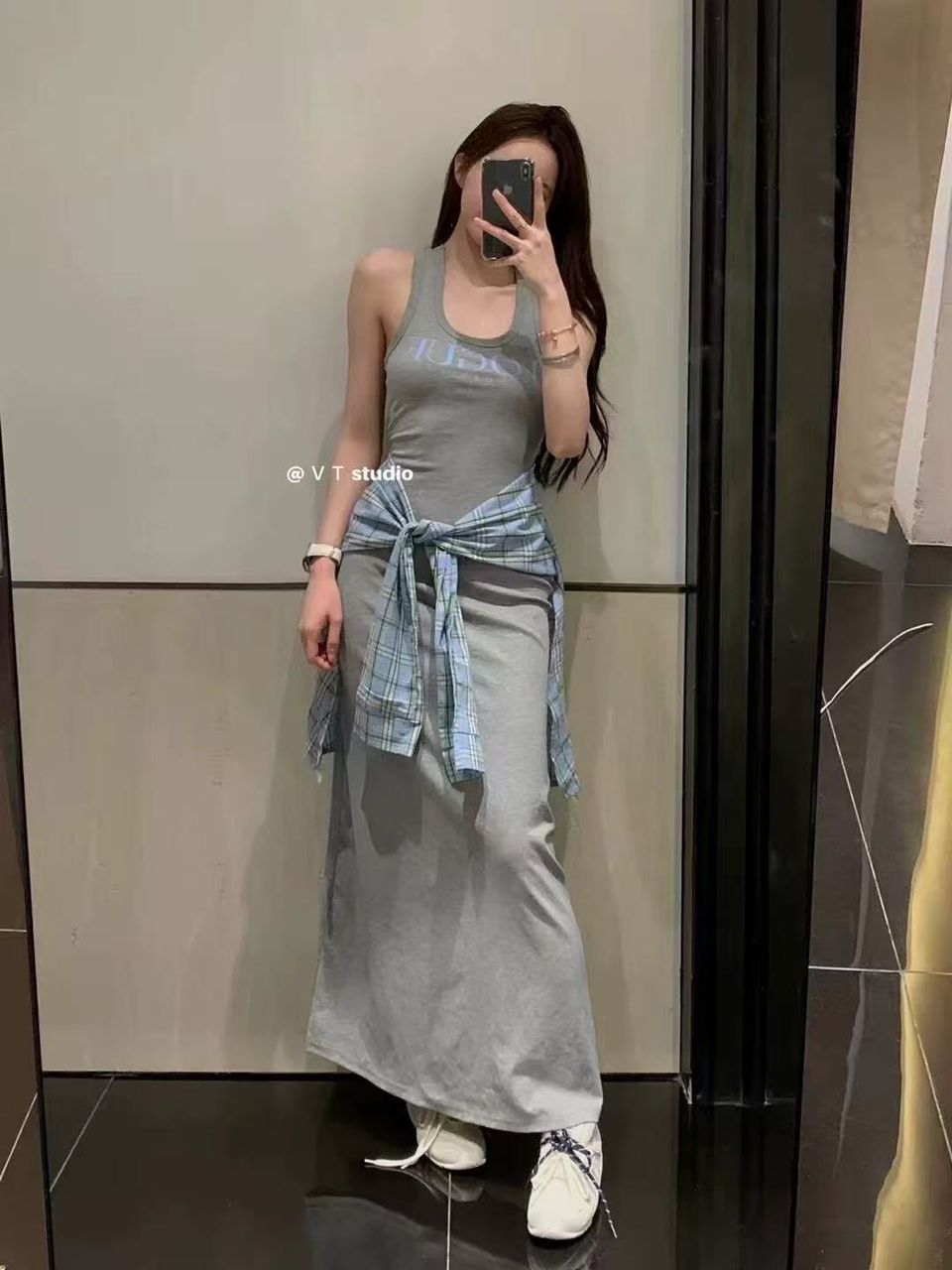 Vogue假两件长裙