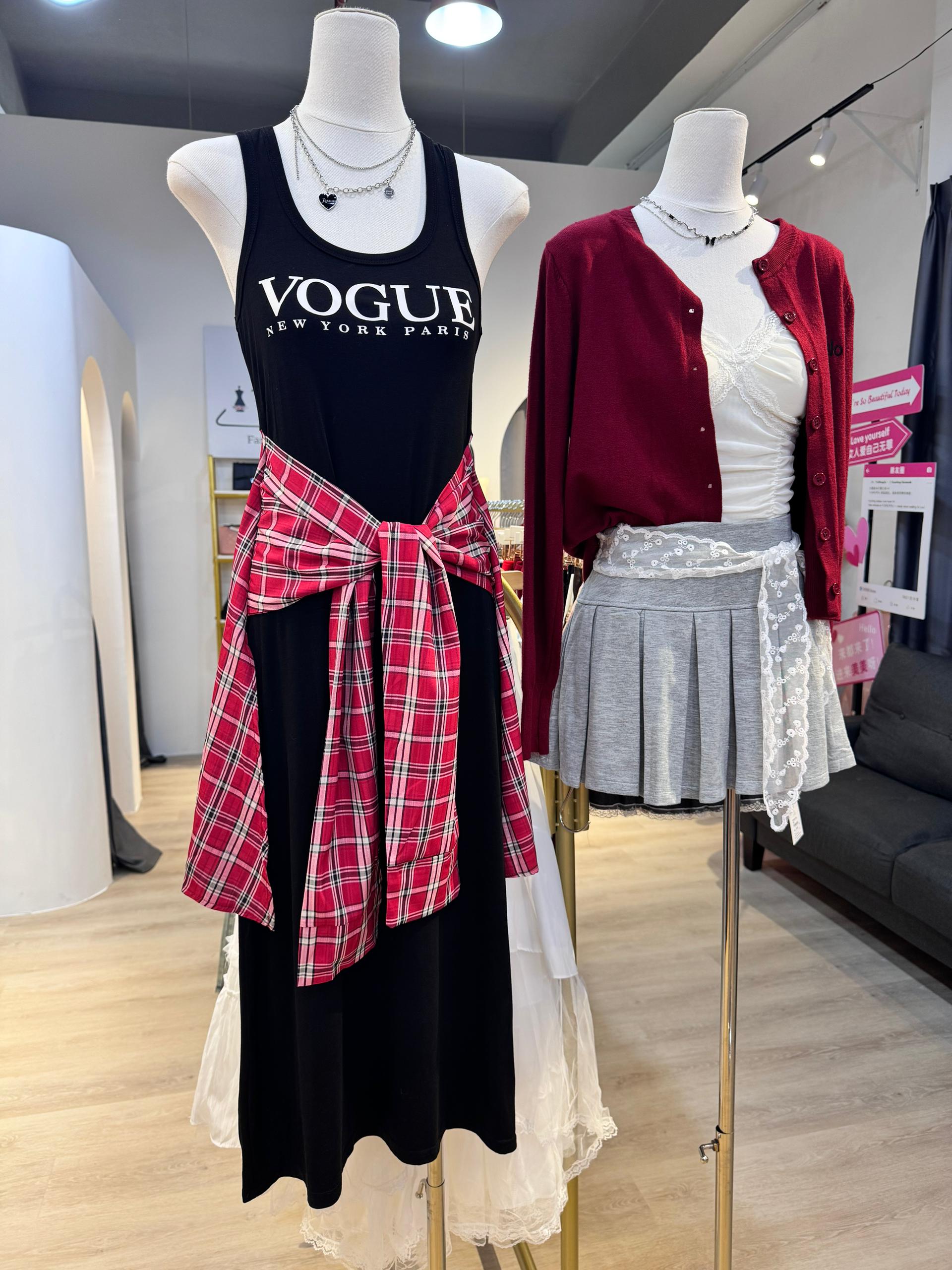 Vogue假两件长裙