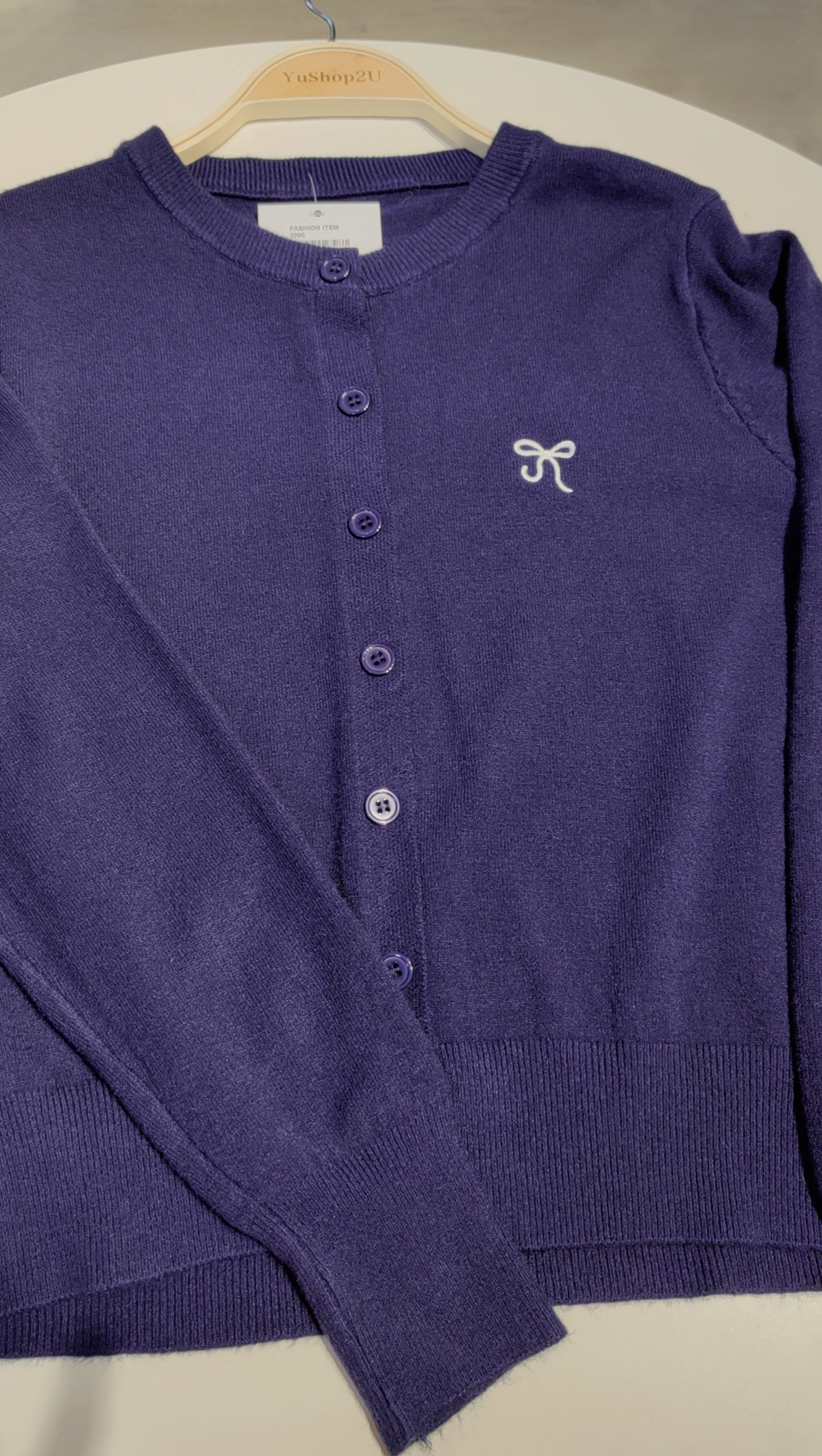 蝴蝶结刺绣针织开衫毛衣外套