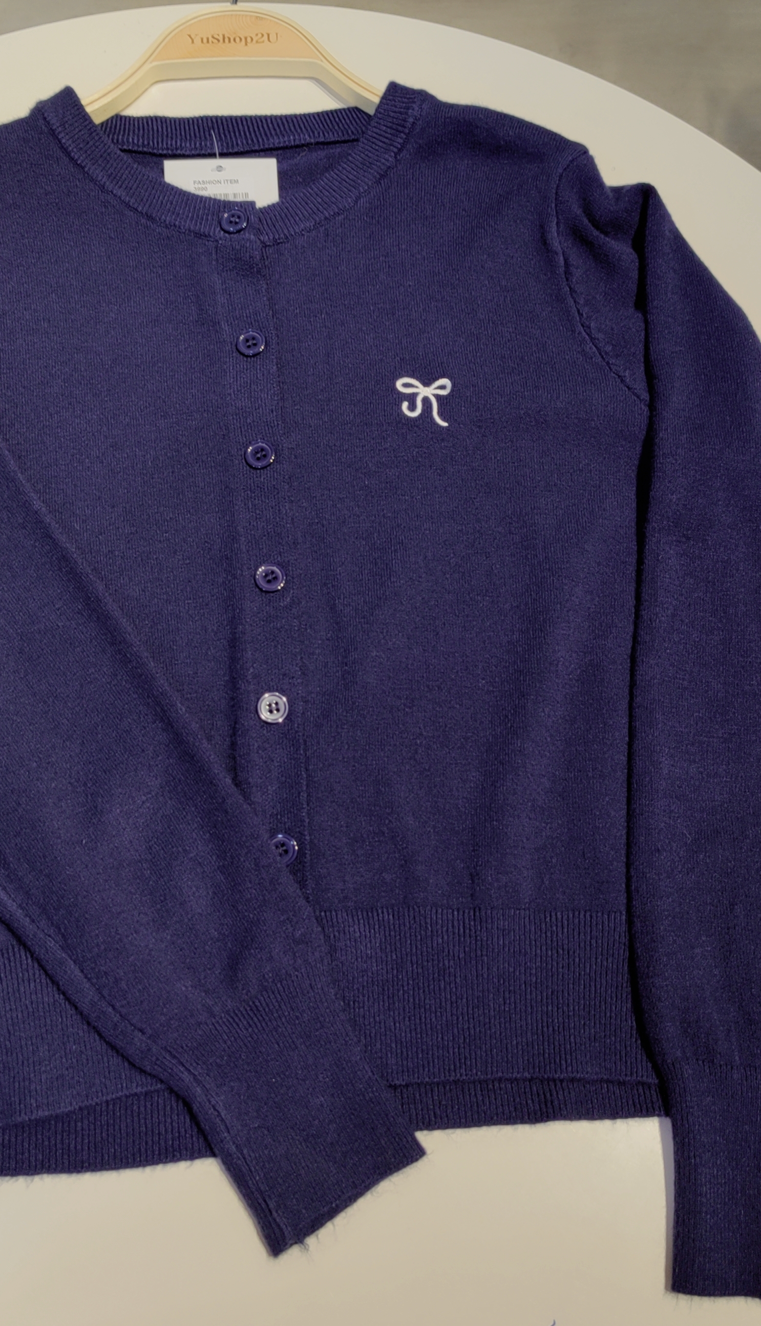 蝴蝶结刺绣针织开衫毛衣外套