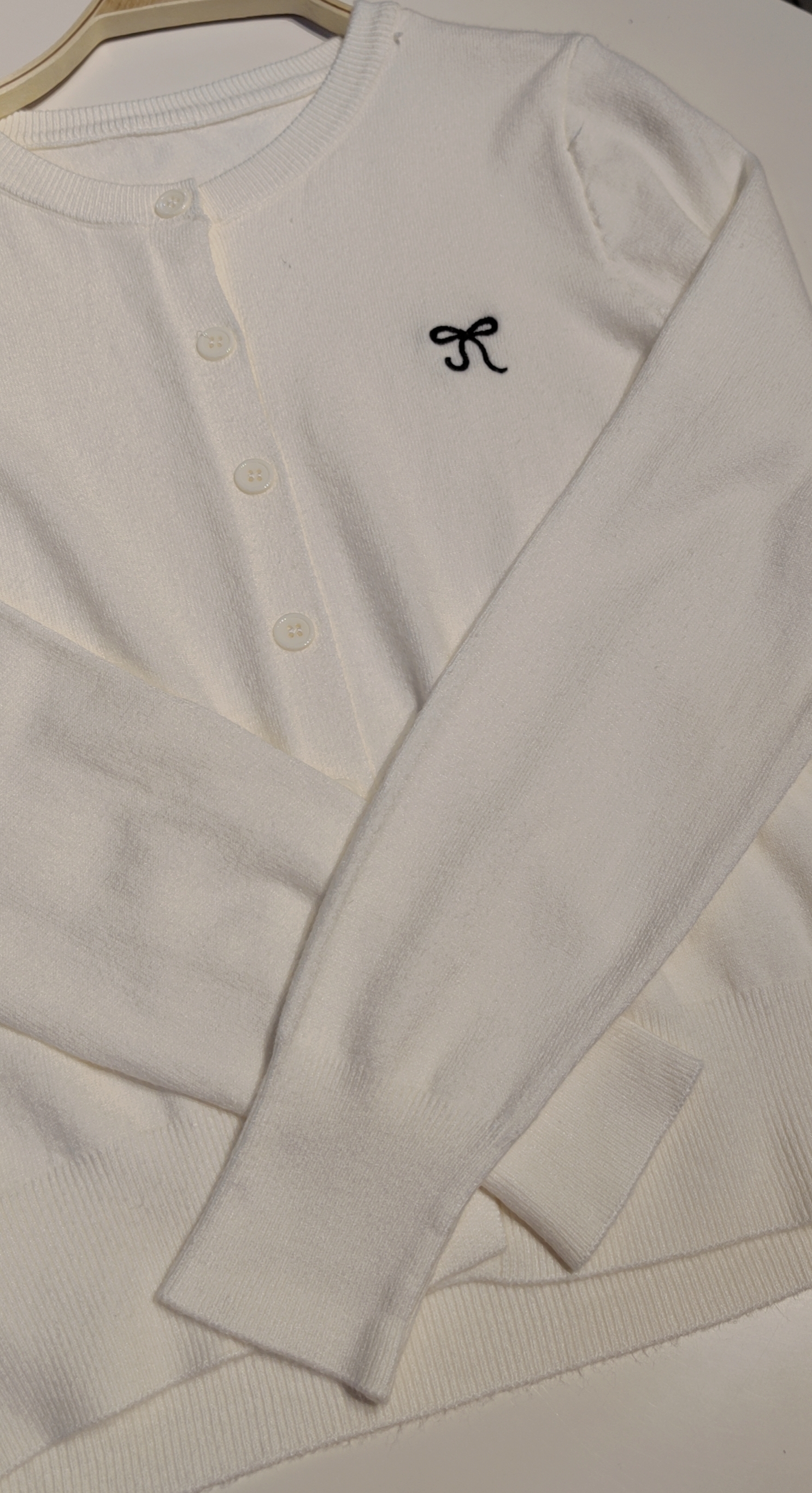 蝴蝶结刺绣针织开衫毛衣外套