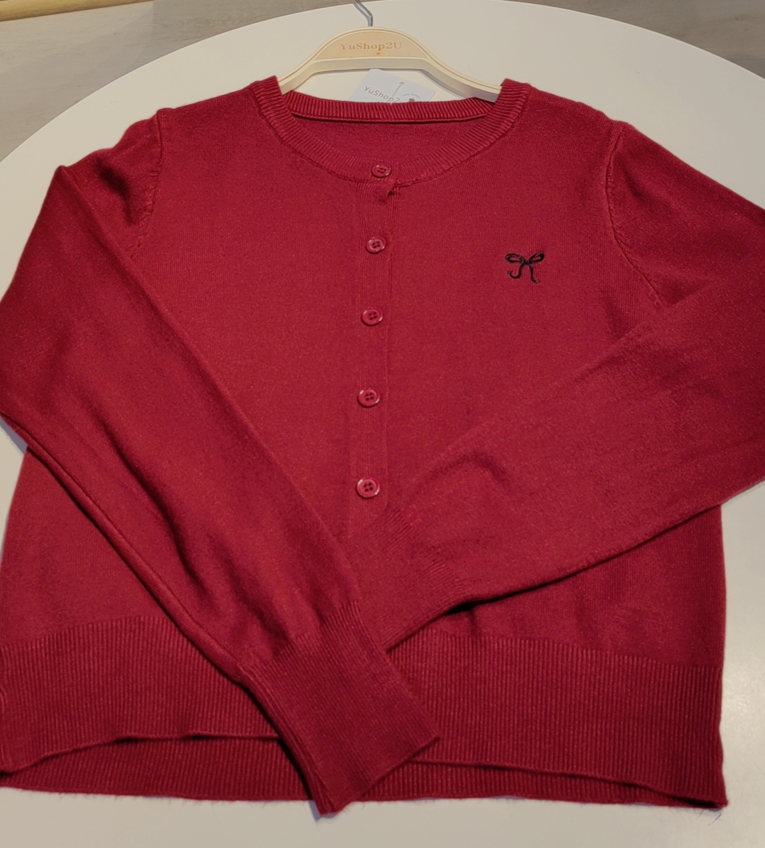 蝴蝶结刺绣针织开衫毛衣外套